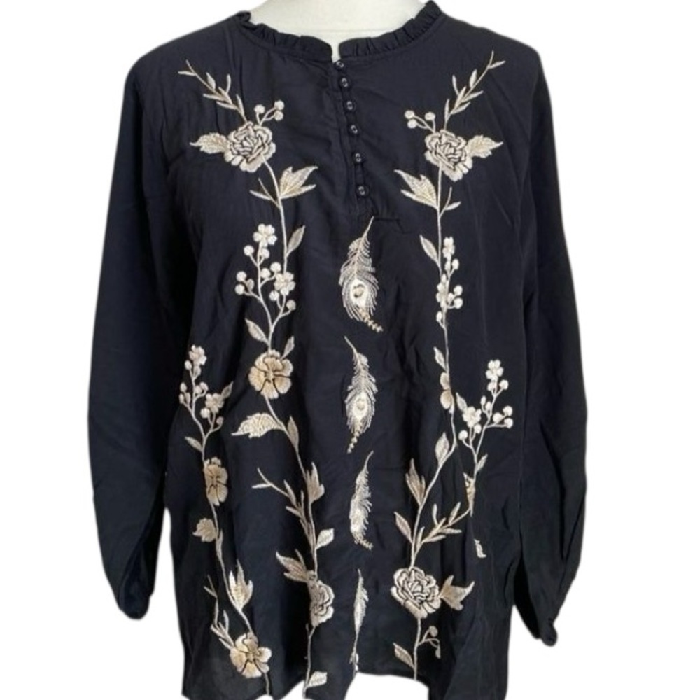 Johnny Was silk Calipso Button Neck Field Blouse NWT oversized - Picture 9 of 15